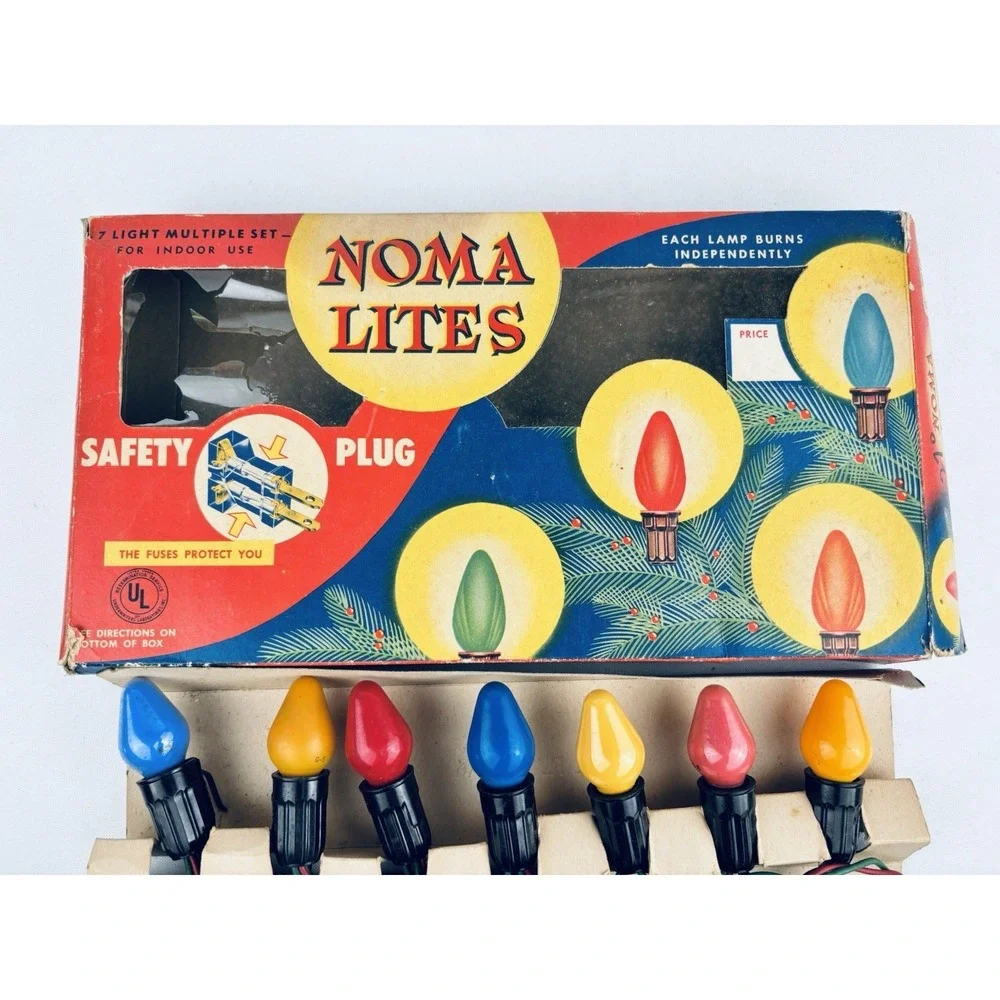 Vintage Noma Lites Christmas Lights C-7 Bulbs Lamps Clips Cat 3010-SF